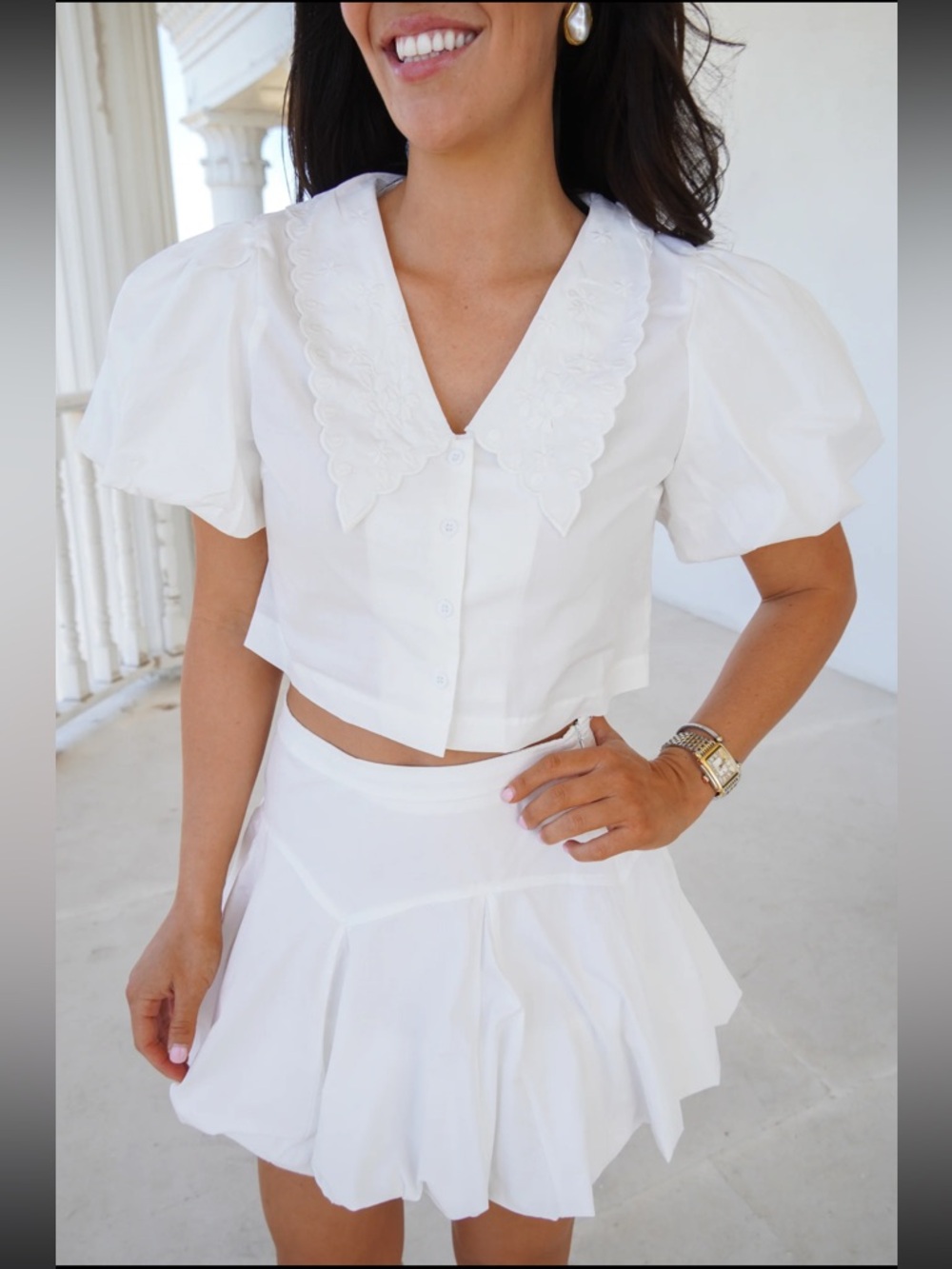Mable Clothing White Scalloped Collar and Bubble Skirt Set